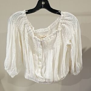 We The Free White Smocked Blouse